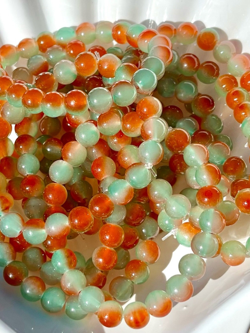 Orange & Green Glass Beaded Bracelet NWOT
